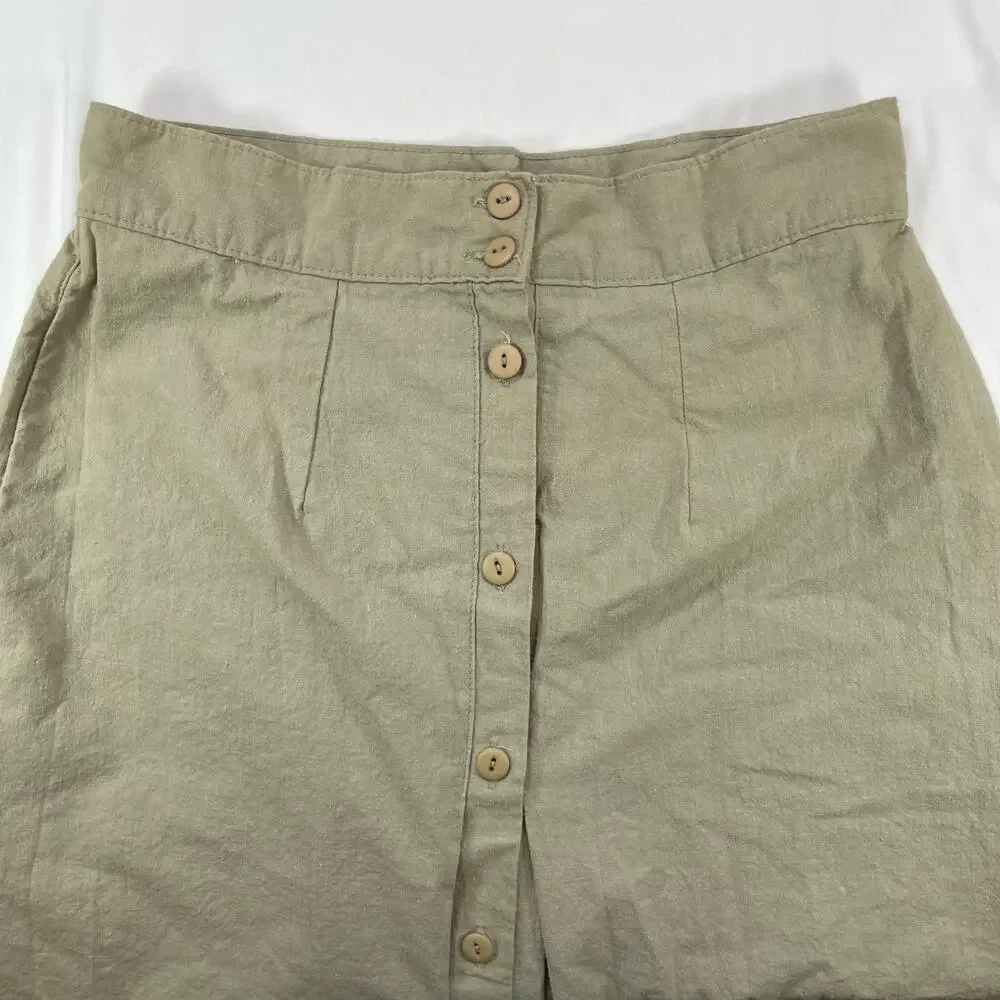 Vintage 100% Cotton Button Front Midi Skirt Khaki Green 14 Women’s 90s Earthy - Picture 2 of 5